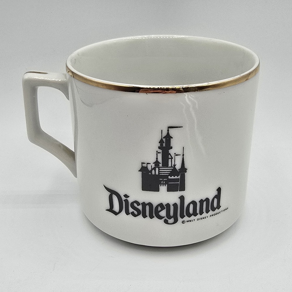 Vintage CLASSIC DISNEY Disneyland Mug Gold Trim Black & White Ceramic Coffee Cup
